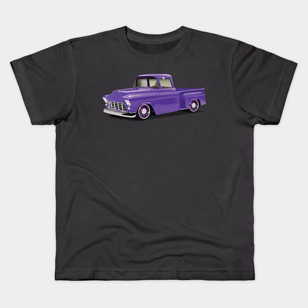 1955 Chevrolet Pickup Classic Truck Purple Kids T-Shirt by TheStuffInBetween